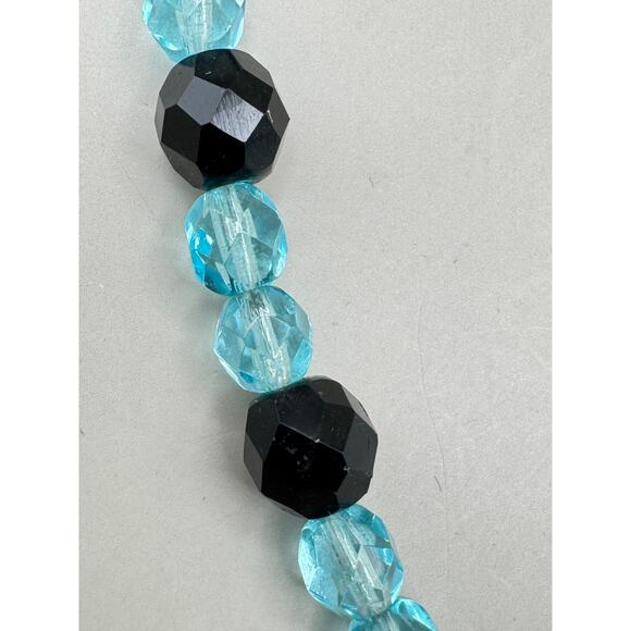 Vintage Turquoise & Black Glass Bead Necklace w/Sterling Silver Clasp - Picture 10 of 11